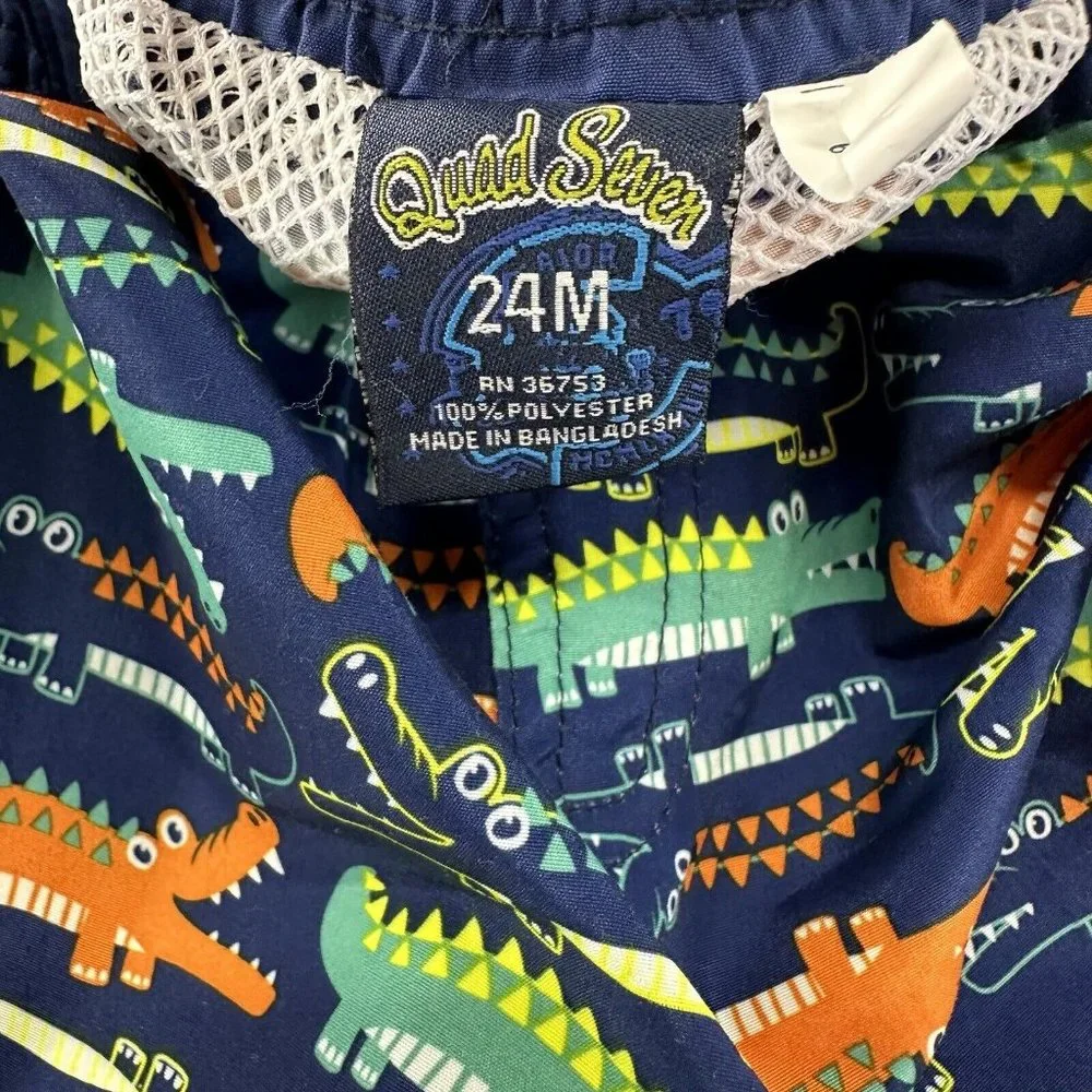 Quad‎ Seven Swim Trunks Baby Boys 24 Months Blue Alligator Swim Shorts Size 24M